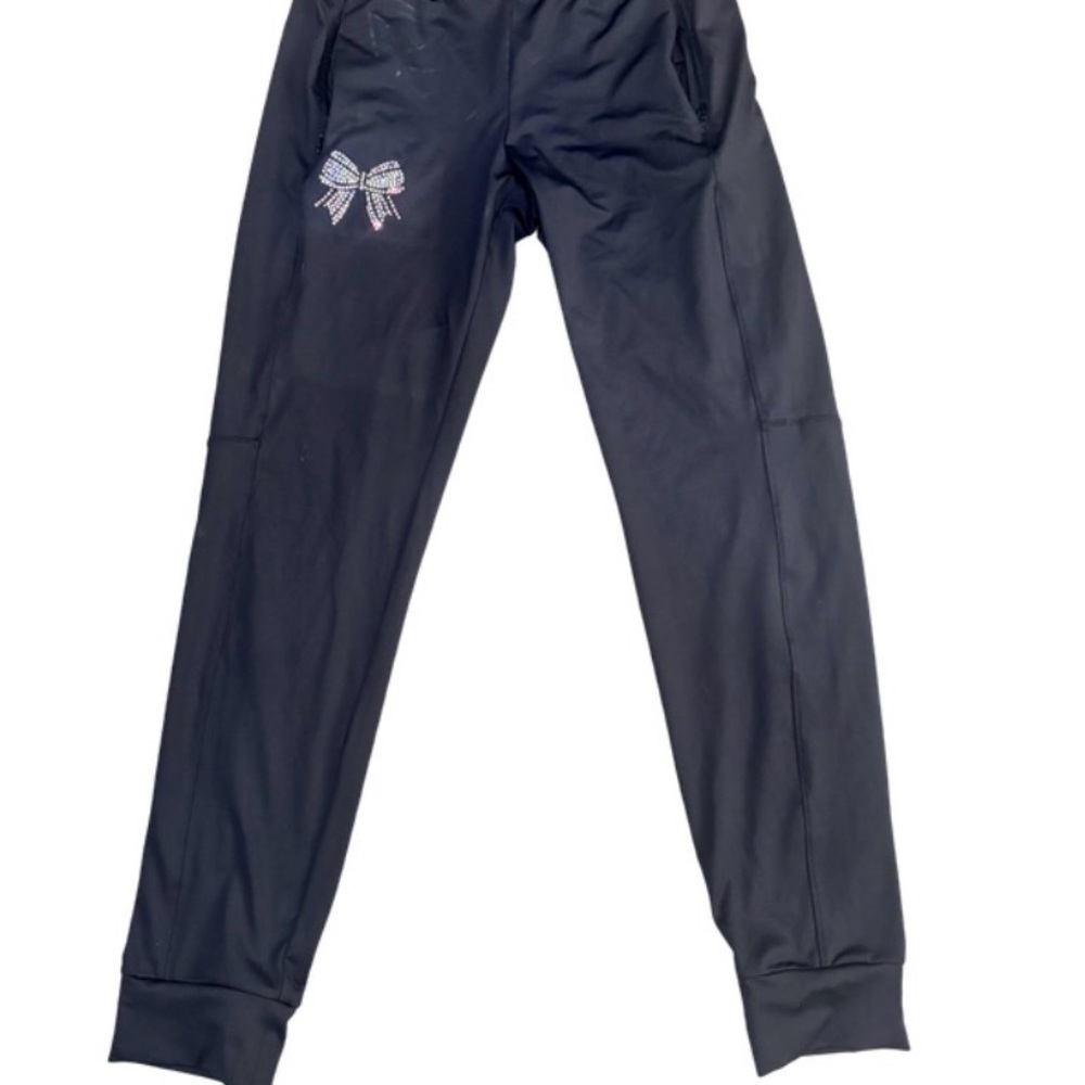 Girls Black Leggings with Rhinestone Bow Accent